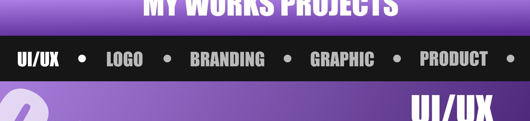 Selected works heading and category navigation.
