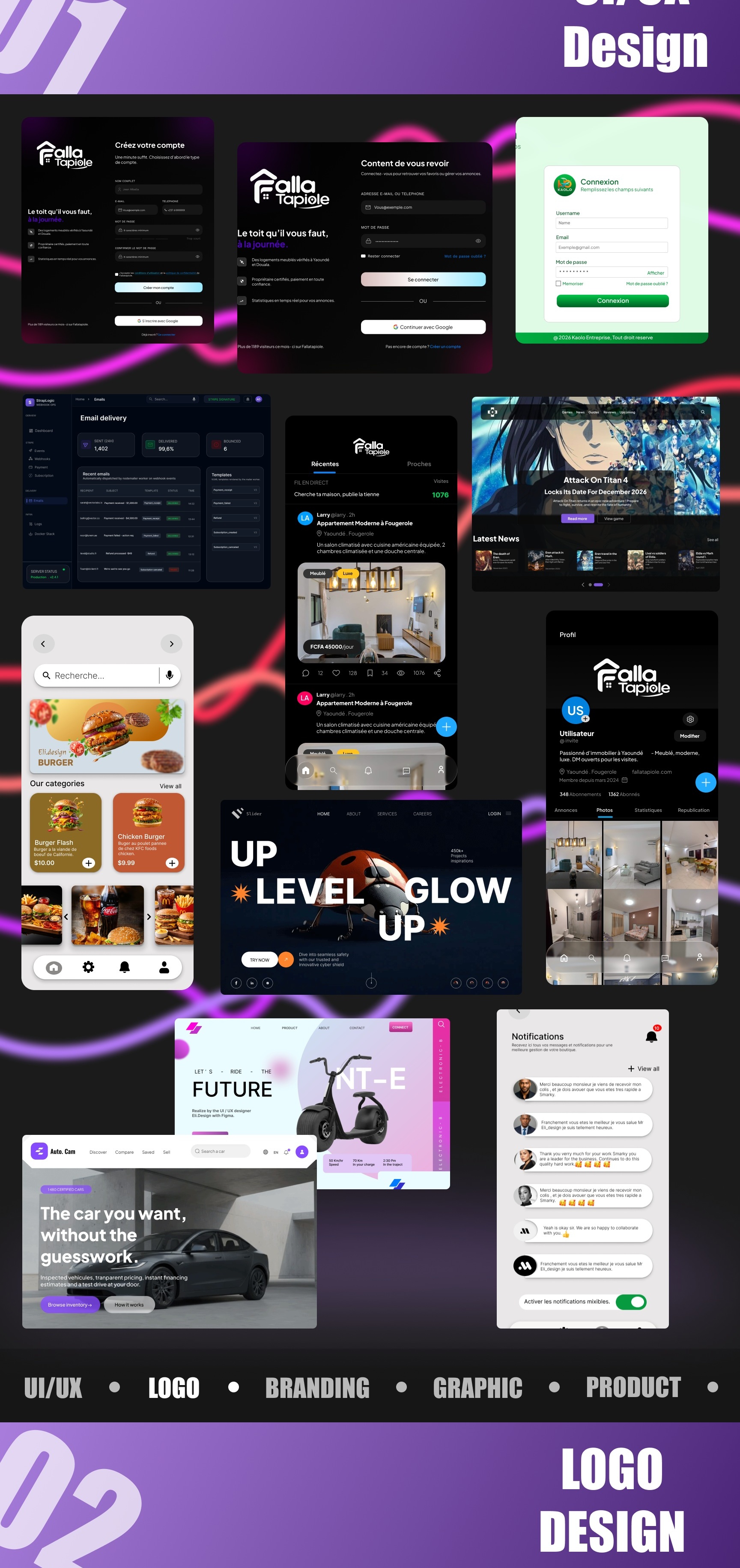 UI/UX design case studies and mockups.