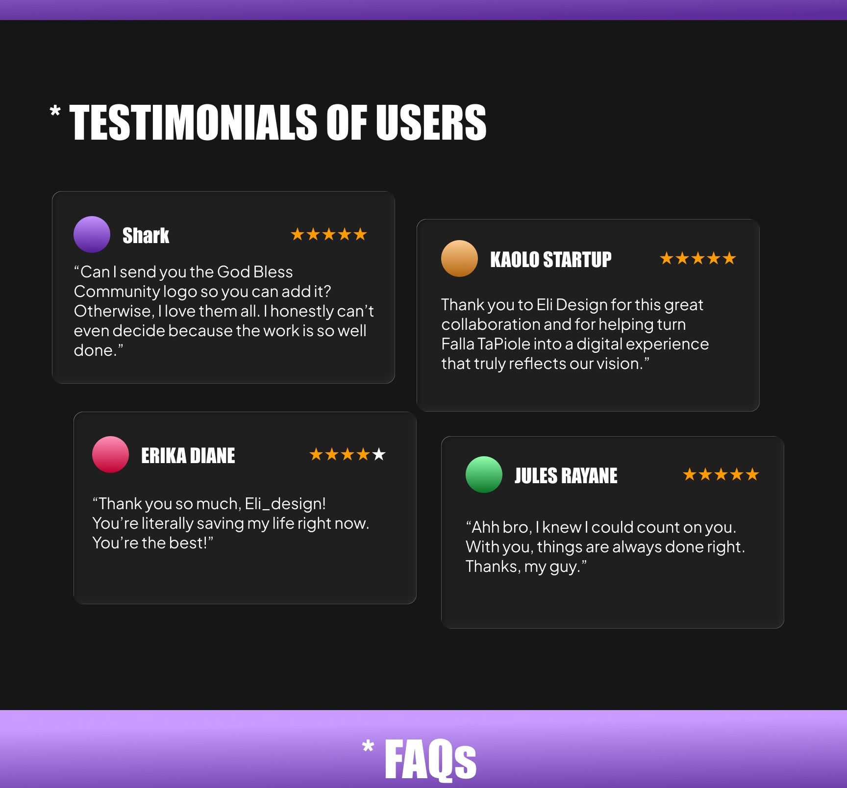 Client testimonials.