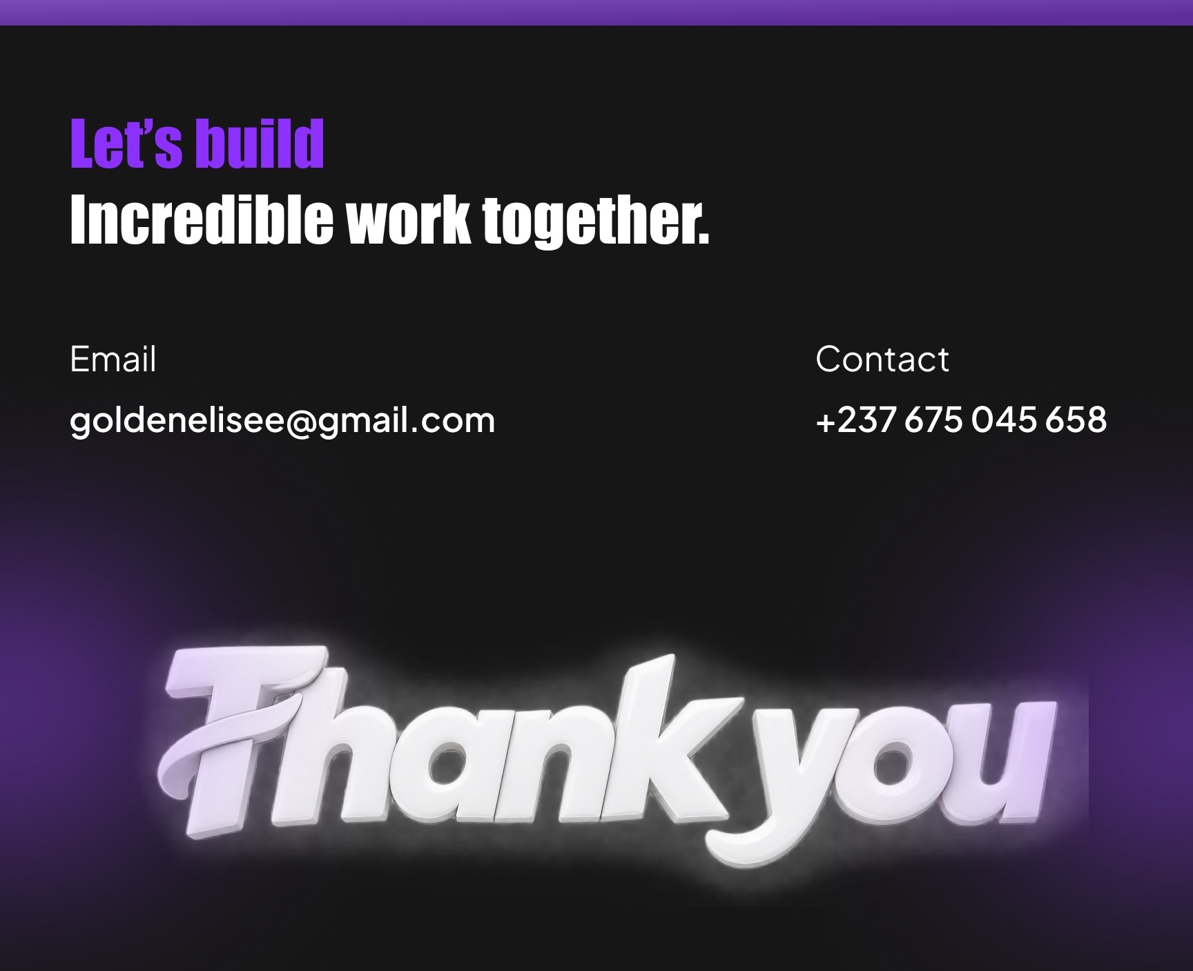 Contact details and thank-you message.